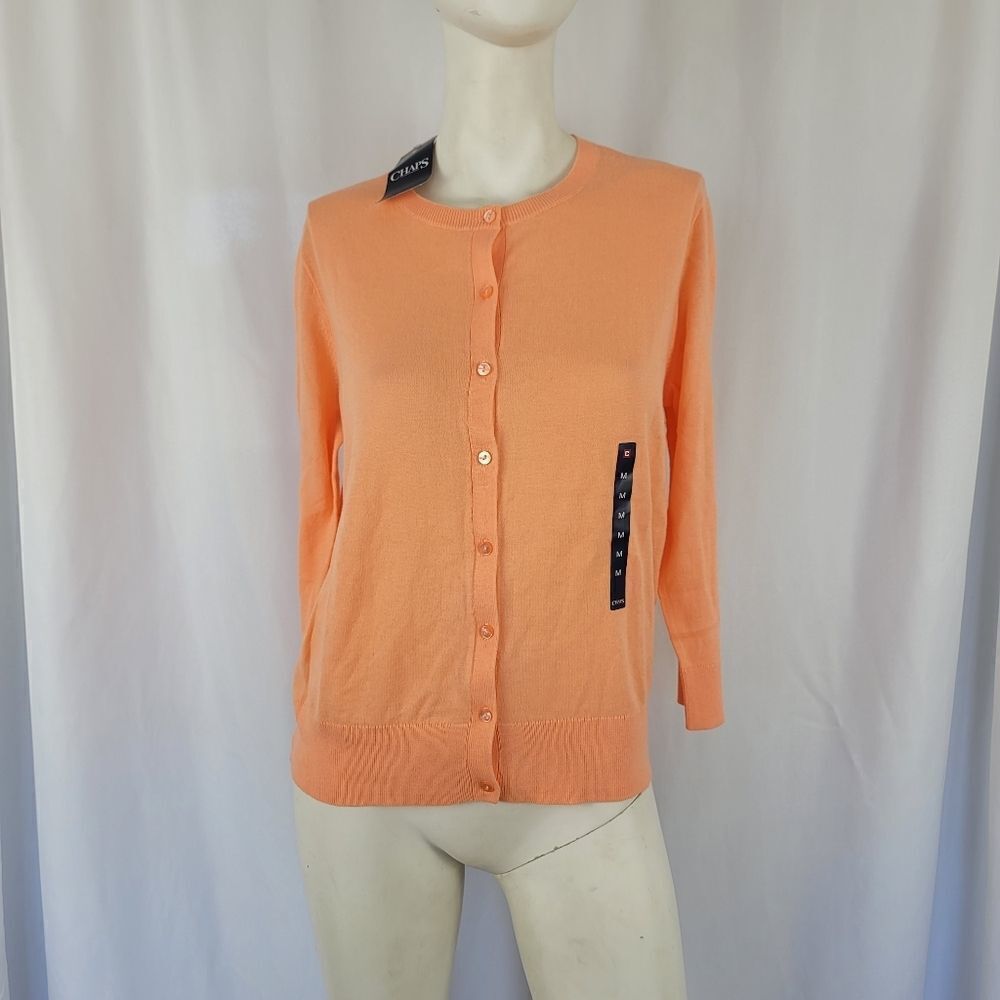 Chaps orange cardigan size M - Picture 4 of 7